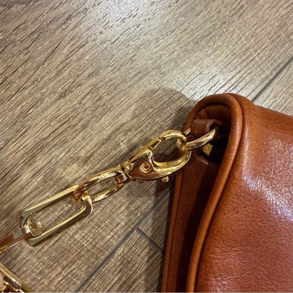 Tory Burch Reva in Cognac Leather Clutch with Gold Chain - Picture 8 of 13